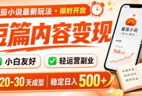 番茄小说最新短篇玩法，稳定日入500+！副业必看，小白可玩，限时开放【揭秘】