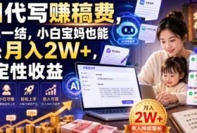 AI代写賺稿费，一单一结，小白宝妈也能轻松月入2W+，确定性收益【揭秘】
