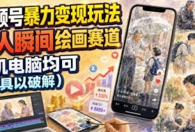 视频号暴力变现玩法，感人瞬间绘画赛道，手机电脑均可