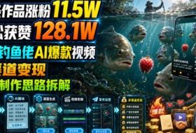 13条作品涨粉11.5W,轻松获赞128.1W,戏耍钓鱼佬AI爆款视频,多渠道变现,全套制作思路拆解