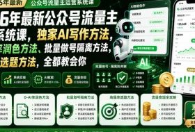 2026年最新公众号流量主运营系统课，独家AI写作方法，0-AI率润色方法、批量做号隔离方法、高爆率选题方法，全都教会你