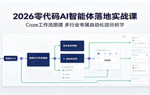 2026零代码AI智能体落地实战课:Coze工作流搭建,多行业专属自动化提效教学