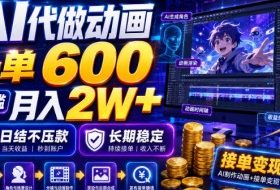 AI代做动画,一单600,0门槛月入2W+,日结不压款,长期稳定【揭秘】