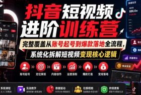 抖音短视频进阶训练营,完整覆盖从账号起号到爆款落地全流程,系统化拆解短视频变现核心逻辑