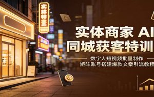 实体商家AI同城获客特训营:数字人短视频批量制作,矩阵账号搭建爆款文案引流教程