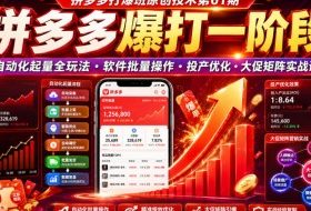 拼多多打爆班原创技术第61期,拼多多爆打一阶段,自动化起量全玩法・软件批量操作・投产优化・大促矩阵实战课