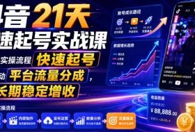 抖音21天快速起号实战课,按这套实操流程快速起号,持续撬动平台流量分成,实现长期稳定增收