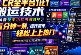 最新CR全平台1比1搬运技术(抖音快手小红书视频号)五分钟分钟一条,操作简单,轻松上热门(教程+软件+参数)