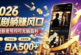 2026顶流风口快手短剧项目,全自动躺賺广告收益,日入500+,0粉新老号均可【揭秘】