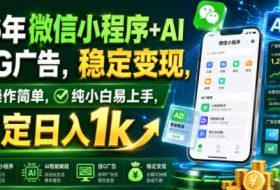 26年微信小程序+AI挂G广告,稳定变现,操作简单,纯小白易上手,稳定日入1k【揭秘】