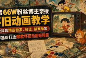 抖音66W粉丝博主亲授怀旧动画教学,可做抖音精选独家、收徒、接商单等,从零基础打造爆款怀旧动画短视频
