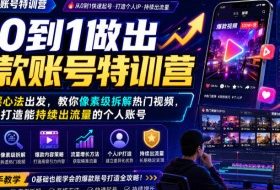 从0到1做出爆款账号特训营,从底层心法出发,教你像素级拆解热门视频,打造能持续出流量的个人账号