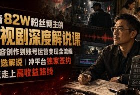 抖音82W粉丝博主的电视剧深度解说课,从内容创作到账号运营变现全流程,做精选解说,冲平台独家签约,快速走上高收益路线