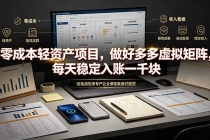 零成本轻资产项目，做好多多虚拟矩阵，每天稳定入账一千块