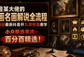 抖音某大佬的油画名画解说全流程,7.24日最新抖音开九项权益教学,小众精选赛道,百分百精选!