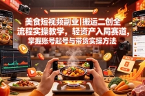 美食短视频副业｜搬运二创全流程实操教学，轻资产入局赛道，掌握账号起号与带货实操方法