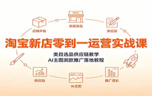淘宝新店零到一运营实战课：类目选品供应链教学，AI主图测款推广落地教程