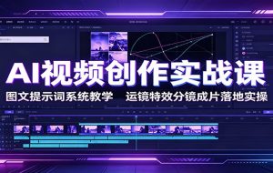 AI视频创作实战课:图文提示词系统教学,运镜特效分镜成片落地实操