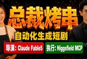 Claude Fable5担任导演+Higgsfield MCP落地执行|《总裁烤串》真人质感短剧全自动AI生成全流程教学