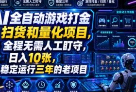 AI全自动游戏打金扫货和量化项目,全程无需人工盯守,日入10张,稳定运行三年的老项目【揭秘】