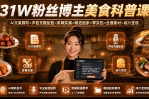 31W粉丝博主美食科普课：AI文案撰写×声音克隆配音×剪辑实操×精选独家×零实拍×全套素材×成片变现