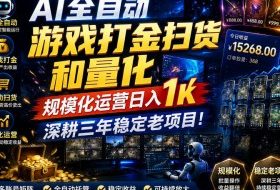 AI全自动游戏打金扫货和量化，规模化运营日入1k，深耕三年稳定老项目！【揭秘】