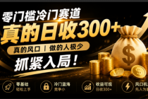 零成本冷门赛道，真的日300+真风口，做得人极少！赶紧入局，超级简单！