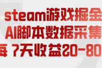 steam游戏掘金，AI脚本数据采集，轻松月入过万，每7天收益20-80%