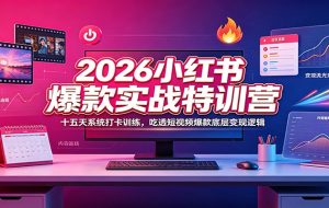 2026小红书爆款实战特训营：十五天系统打卡训练，吃透短视频爆款底层变现逻辑