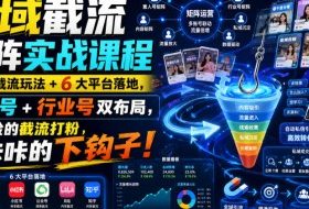 全域截流矩阵实战课程｜7大截流玩法+6大平台落地，素人号+行业号双布局，不要脸的截流打粉，咔咔咔的下钩子！