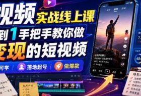 短视频实战线上课，从0到1手把手教你做能变现的短视频，零基础可学，落地起号做爆款
