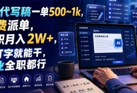 AI代写稿一单500~1k，免费派单，全职月入2W+，会打字就能干，副业全职都行【揭秘】