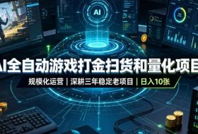 AI全自动游戏打金扫货和量化项目，规模化运营日入10张，深耕三年稳定老项目！【揭秘】