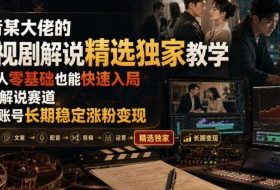 抖音某大佬的影视剧解说精选独家教学，普通人零基础也能快速入局影视解说赛道，实现账号长期稳定变现