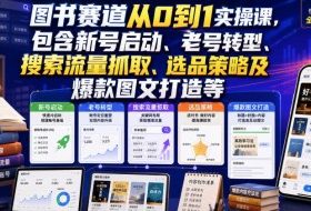 图书赛道从0到1实操课，包含新号启动、老号转型、搜索流量抓取、选品策略及爆款图文打造等