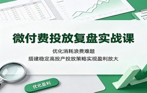 微付费投放复盘实战课：优化消耗浪费难题，搭建稳定高投产投放策略实现盈利放大