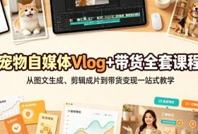 宠物自媒体Vlog+带货全套课程|从图文生成、剪辑成片到带货变现一站式教学