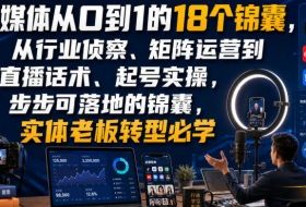 自媒体从0到1的18个锦囊,从行业侦察、矩阵运营到直播话术、起号实操,步步可落地的锦囊,实体老板转型必学