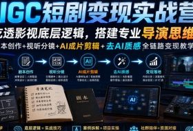 AIGC短剧变现实战营｜吃透影视底层逻辑，搭建专业导演思维，剧本创作+视听分镜+AI成片剪辑+去AI质感全链路变现教学