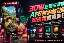 30W粉博主亲授AI农村治愈动画短视频赛道变现：60条作品起号×单条涨粉1W+×极易进精选+伙伴计划，稳定收益×日入400+