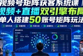 视频号矩阵获客系统课|视频+直播双引擎布局,单人搭建50账号矩阵玩法,流量入池、搜索占位、全域引流沉淀私域全流程教学