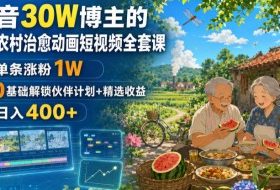 抖音30W博主的AI农村治愈动画短视频全套课｜单条涨粉1W，0基础解锁伙伴计划+精选收益，日入400+