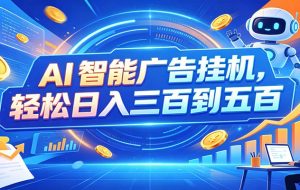 AI智能广告挂机，24小时自动跑，日入300-500，新手零门槛
