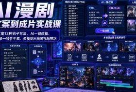 AI漫剧从文案到成片实战课｜爆款文案13种钩子写法、AI一键改稿、人物场景一致性生成、多模型出图出视频技巧