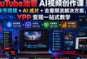 YouTube油管AI视频创作课｜账号搭建+AI成片+去重限流解决方案，YPP变现一站式教学
