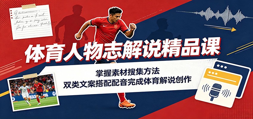 体育人物志解说精品课:掌握素材搜集方法,双类文案搭配配音完成体育解说创作 体育人物志解说精品课:掌握素材搜集方法,双类文案搭配配音完成体育解说创作