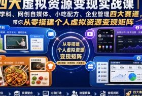 四大虚拟资源变现实战课|K12学科、网创自媒体、小吃配方、企业管理四大赛道,带你从零搭建个人虚拟资源变现矩阵