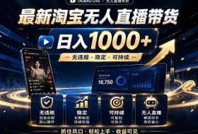 2026最新淘宝无人直播带货，日入1k+，无违规·稳定·可持续，抓住风口，轻松上手，收益可见【揭秘】