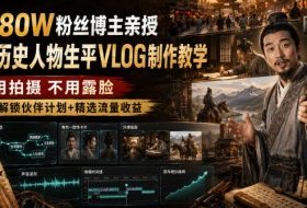 抖音80W粉丝博主的AI历史人物生平VLOG教学,不用拍摄不用露脸,AI帮你搞定,轻松解锁伙伴计划+精选收益