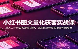 小红书图文量化获客实战课:单人二十台设备矩阵搭建,标准化流程高效批量引流获客